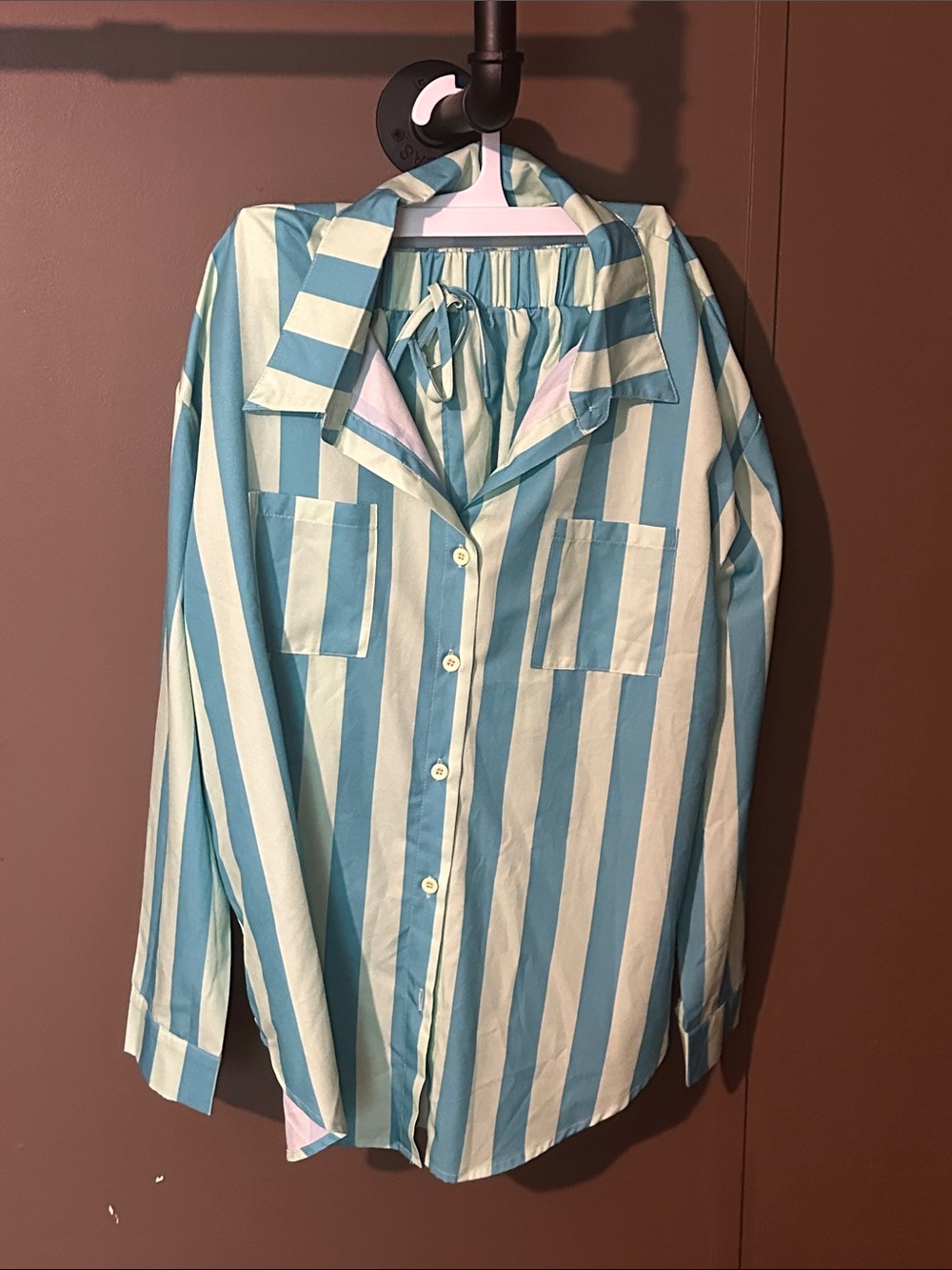 Striped Button-Up Shirt and shorts set